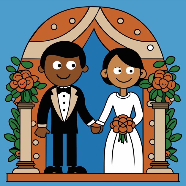 Vector bride and groom love wedding couple hand drawn flat stylish cartoon sticker icon concept isolated