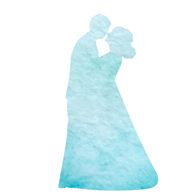 Bride and groom silhouette watercolordesign isolated