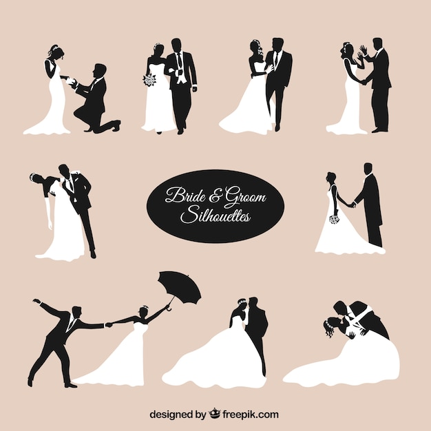 Vector bride and groom silhouettes