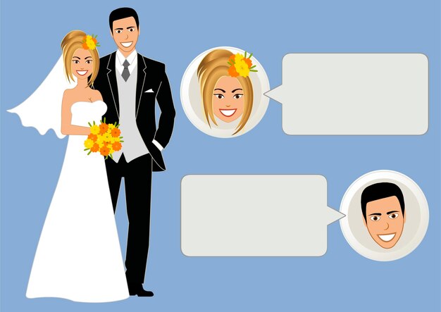 Bride and Groom Vector Cartoon Speech Bubble