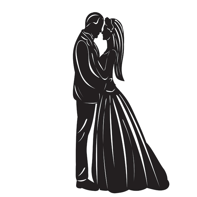 Bride and groom wedding beautiful silhouette isolated