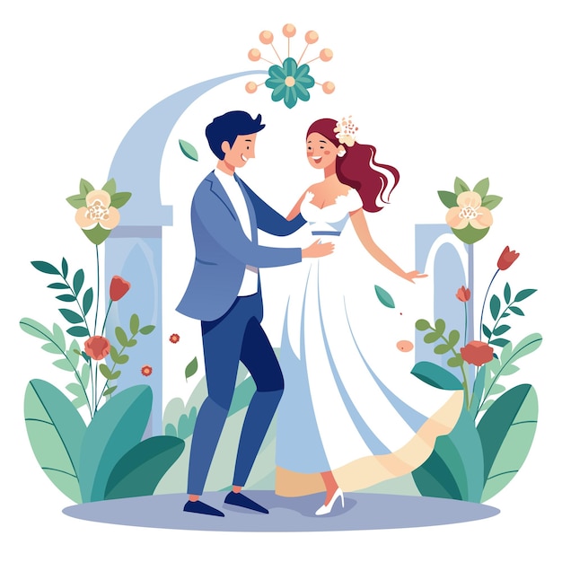 Bride and Groom wedding day photography vector illustration concept