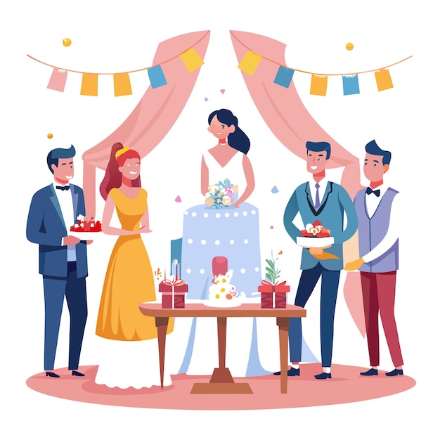 bride and groom wedding day photography vector illustration concept