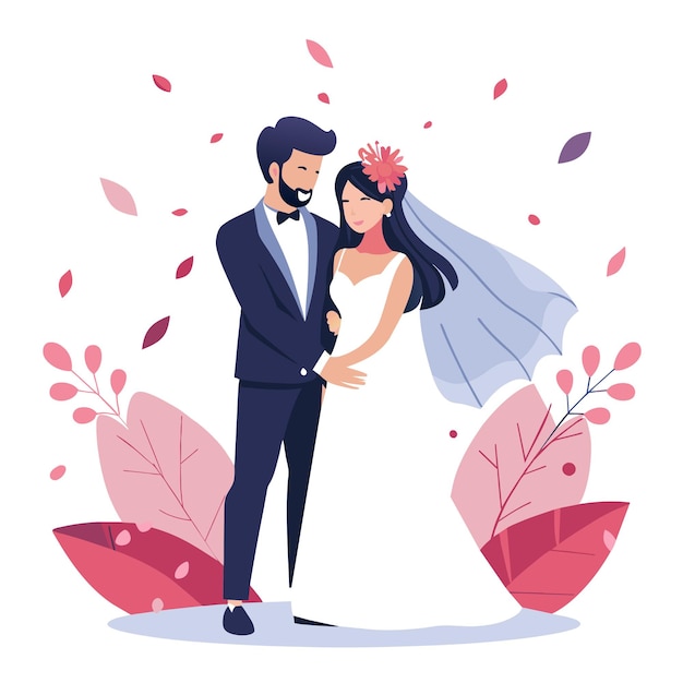 Premium Vector | Bride and Groom wedding day photography vector