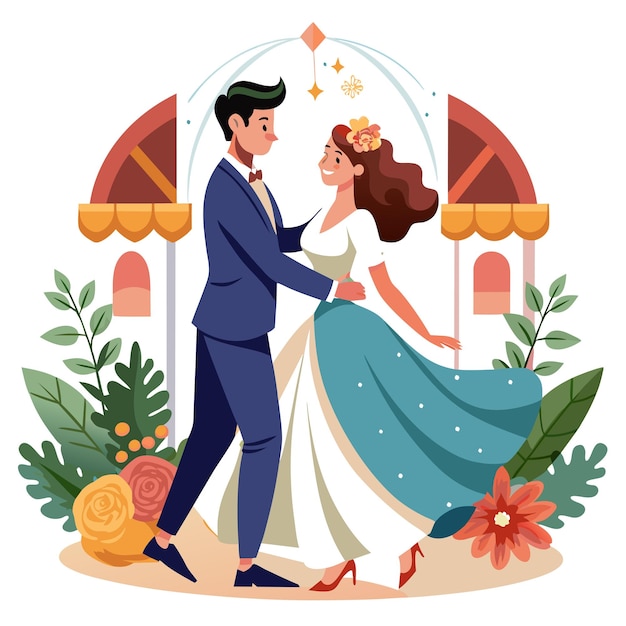 Bride and Groom wedding day photography vector illustration concept