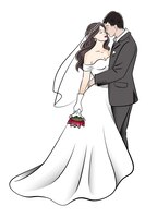 Bride and groom wedding dress