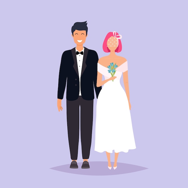 Sposa e sposo. matrimonio su sfondo grigio. illustrazione.