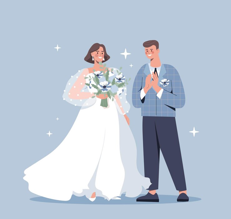 Vector 결혼식에서 신부와 신랑