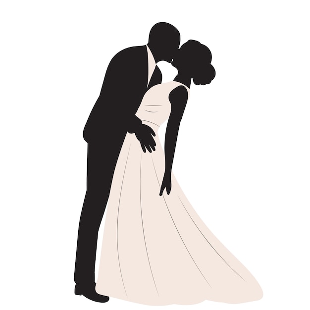 Bride and groom in white dress silhouettedesign isolatedvector