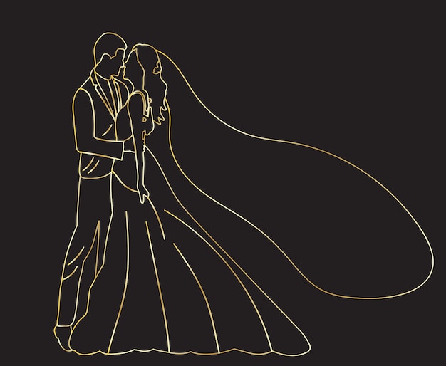 Bride and groom with veil silhouette isolated vector