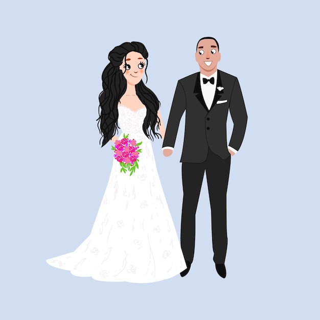 Bride and groomCouple Wedding card with the newlyweds Isolated objects Vector illustration