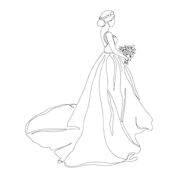 The bride holding the bouquet draws a continuous line