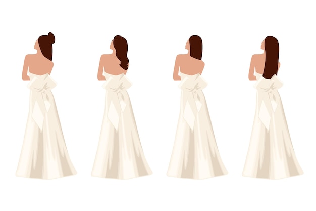 Bride Illustration in White dress Back View