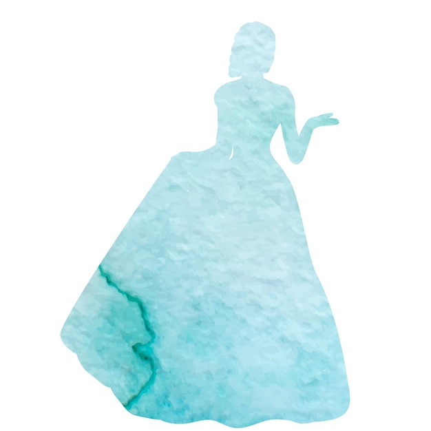 Bride princess watercolor silhouette isolated