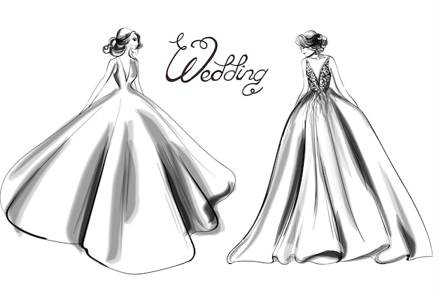 Bride silhouette line art