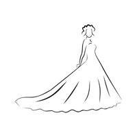 Bride silhouette, sketch bride, the bride in a beautiful wedding dress, wedding invitation, vector