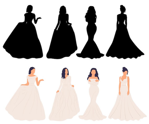 Bride silhouette on white background isolated vector