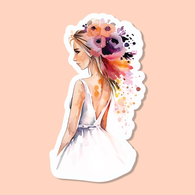 Bride watercolor paint sticker