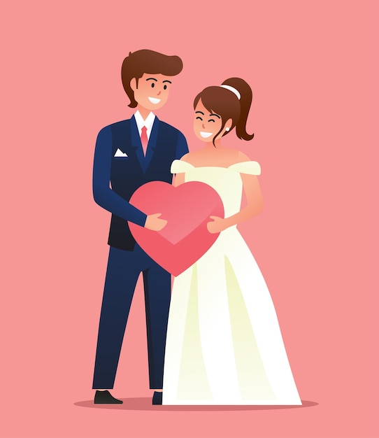 Sposa in abito bianco e sposo in tuta illustrazione del vettore del matrimonio di coppia