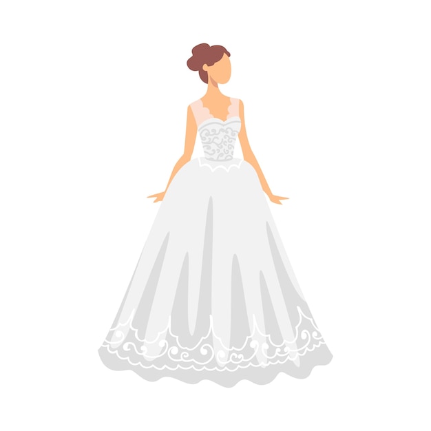 白いウェディングドレスを着た花嫁が新婚者または新婚した女性のベクトルイラストとして立っています