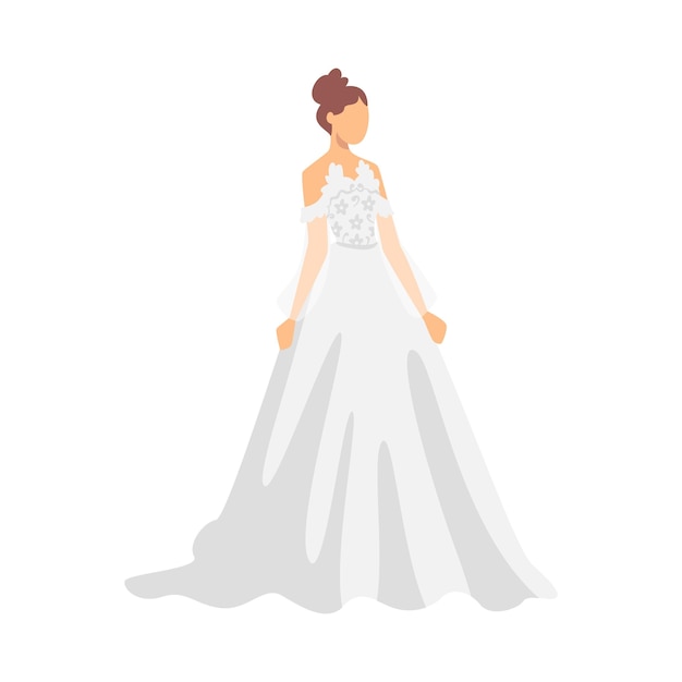 白いウェディングドレスを着た花嫁が新婚者または新婚した女性のベクトルイラストとして立っています