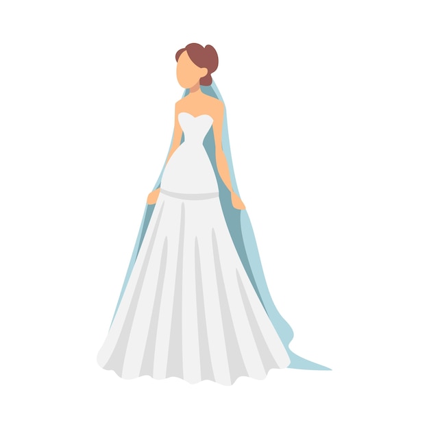 白いウェディングドレスを着た花嫁が新婚者または新婚した女性のベクトルイラストとして立っています