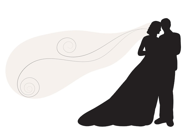 Bride with veil and groom silhouette