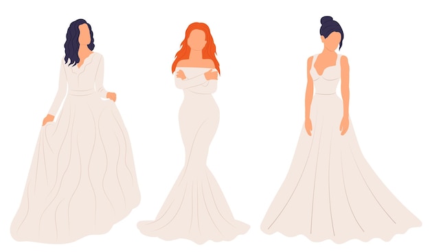 Vector brides girls in flat style isolated vector