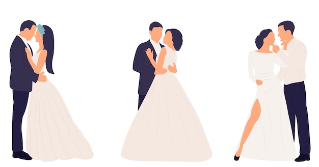 Brides and grooms in flat style isolated vector