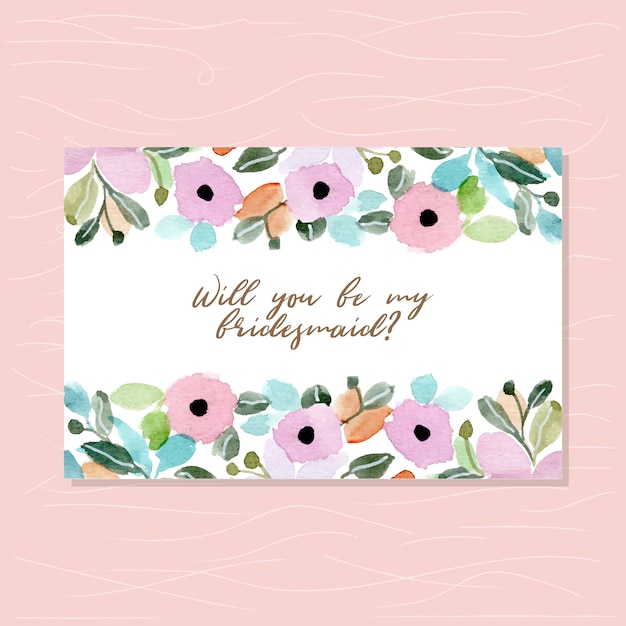 Vector bridesmaid card with floral watercolor background