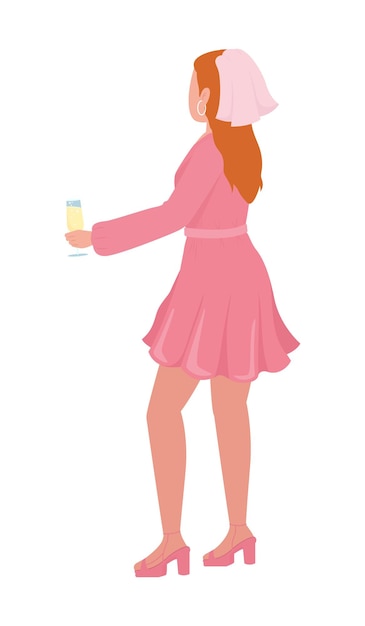 Bridesmaid semi flat color vector character standing figure full body person on white festive hen night celebration simple cartoon style illustration for web graphic design and animation