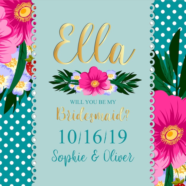 Vector bridesmaid wedding card