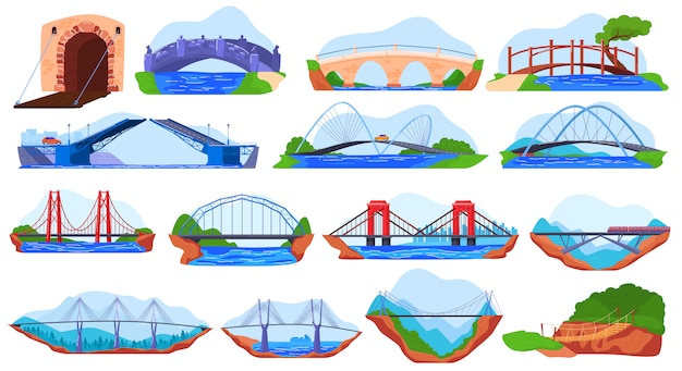 Vettore getti un ponte sulla raccolta, insieme degli autoadesivi differenti su bianco, illustrazione