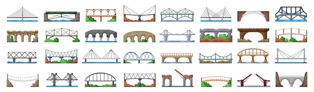 Bridge of construction cartoon set icon. Isolated cartoon set icon bridge of construction.