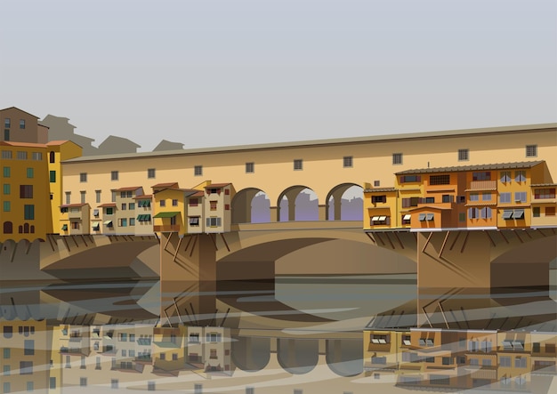 Vector bridge in florence ponte vecchio over the river arno vector