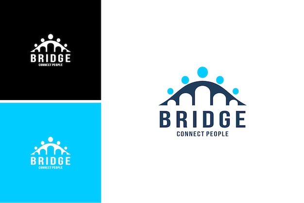 Bridge Logo Design with Human People Connect Vector Illustration