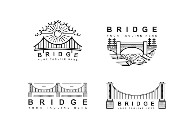 Bridge logo set with sun and bridge