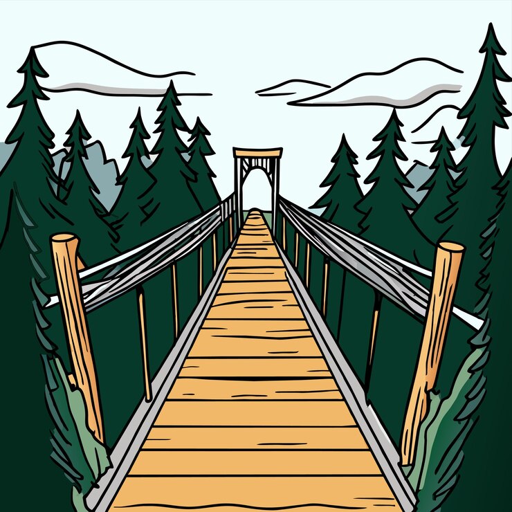 Vector bridge above river at gonneranlage kurpark in old city of baden baden