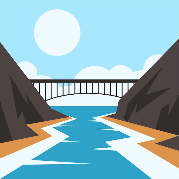 Vector bridge over the river mouth isolated background