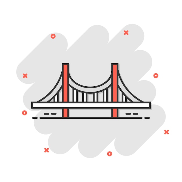 Bridge sign icon in comic style Drawbridge vector cartoon illustration on white isolated background Road business concept splash effect