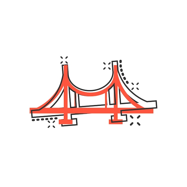 Bridge sign icon in comic style Drawbridge vector cartoon illustration on white isolated background Road business concept splash effect