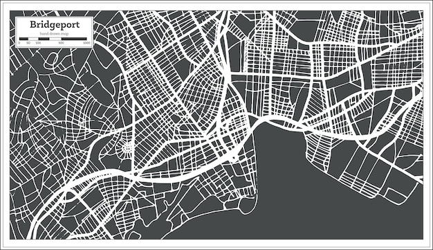 Bridgeport USA stadsplattegrond in retro stijl. Overzicht kaart. Vectorillustratie.