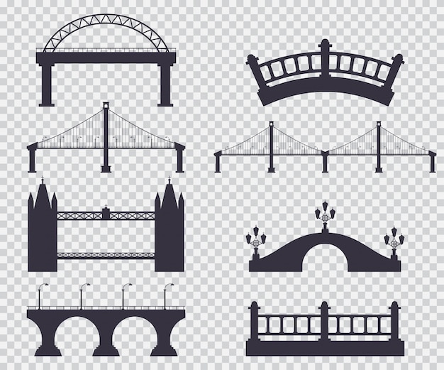 Bridges black silhouette vector simple set isolated