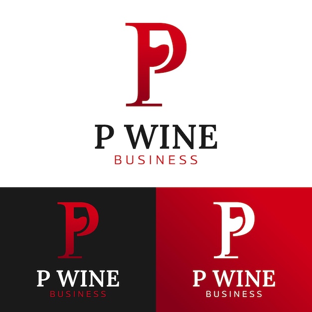 Brief eerste P wijnglas Logo ontwerpsjabloon