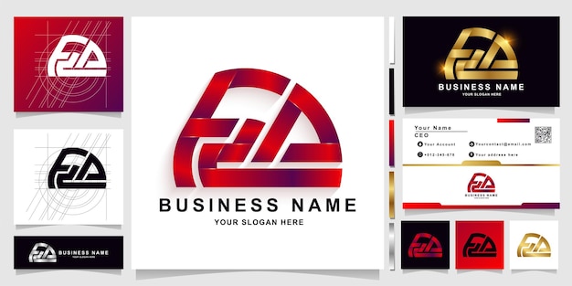 Brief fza of f2a monogram logo sjabloon met visitekaartje ontwerp