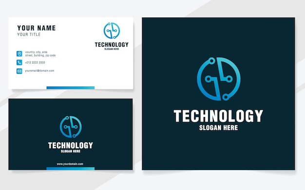 Brief gg met technologie element logo sjabloon op moderne stijl