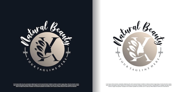 Brief logo x met natuur schoonheid conceptontwerp premium vector