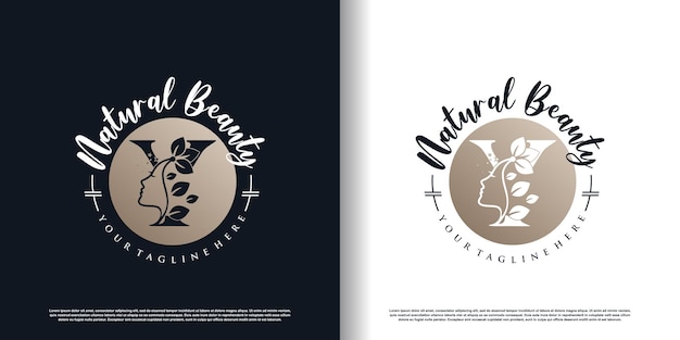 Brief logo y met natuur schoonheid conceptontwerp premium vector