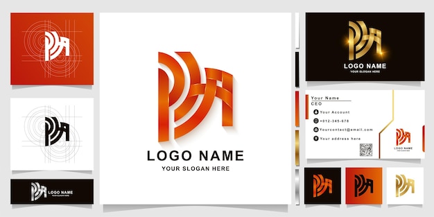 Brief PHA of PDA monogram logo sjabloon met visitekaartje ontwerp