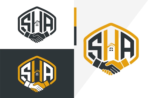 Brief SHA Monogram HandShake onroerend goed logo Vector sjabloon